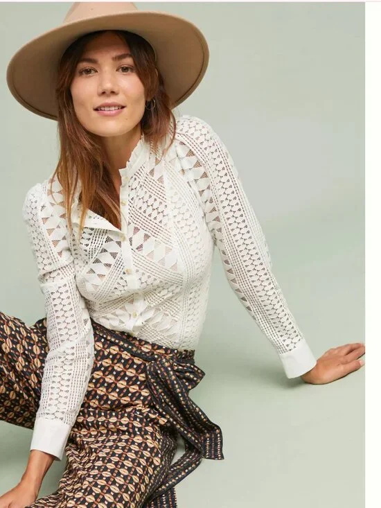 Anthropologie Lace Button Down Blouse - Picture 1 of 11